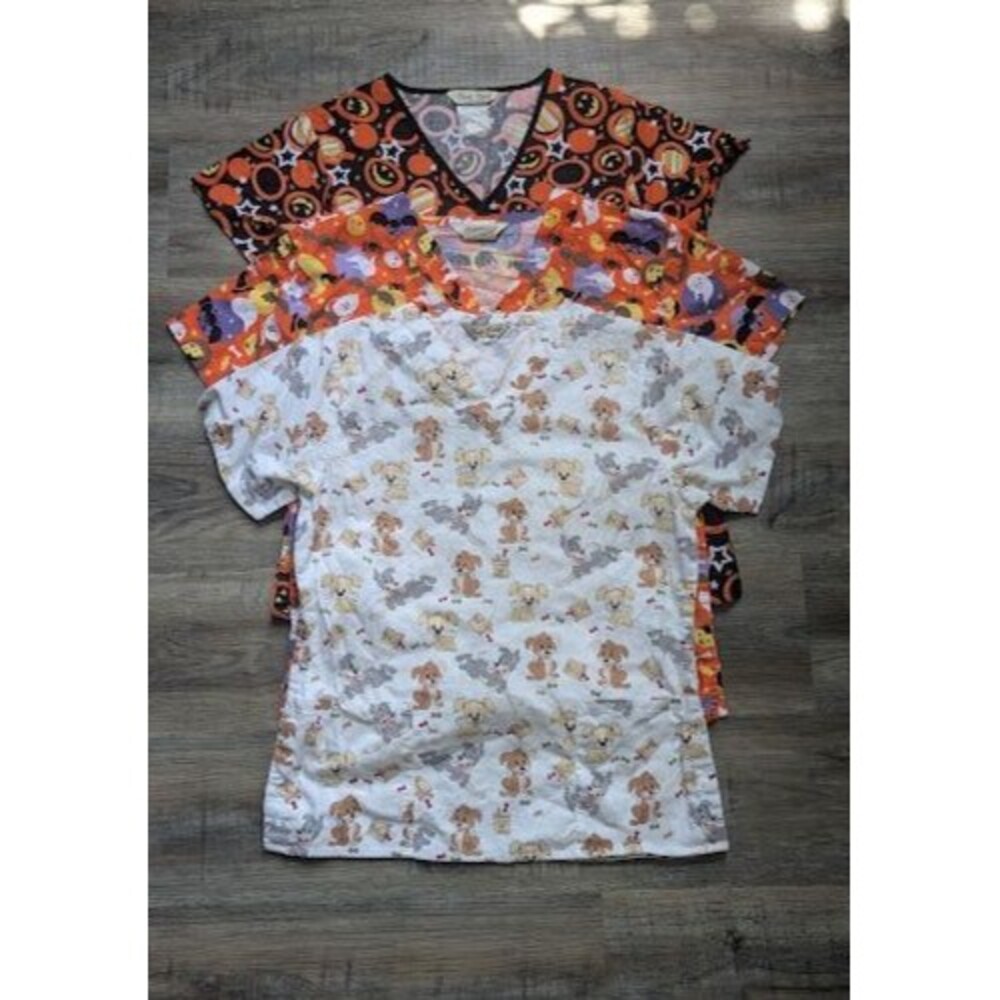 LOT OF 3 WOMAN'S SCRUB TOP SHIRT SIZE M/S BY COMFY COTTEN SCRUBS
